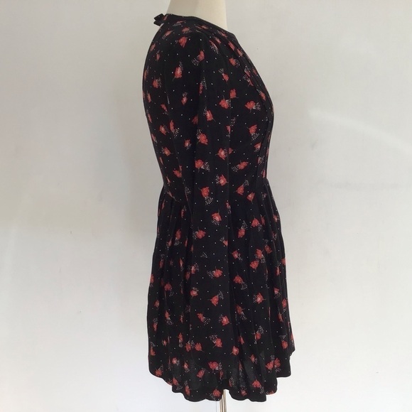 Free People Teagan Black Long Sleeve Y2K Dress with Red Flowers Size 2 overs… - Picture 5 of 13